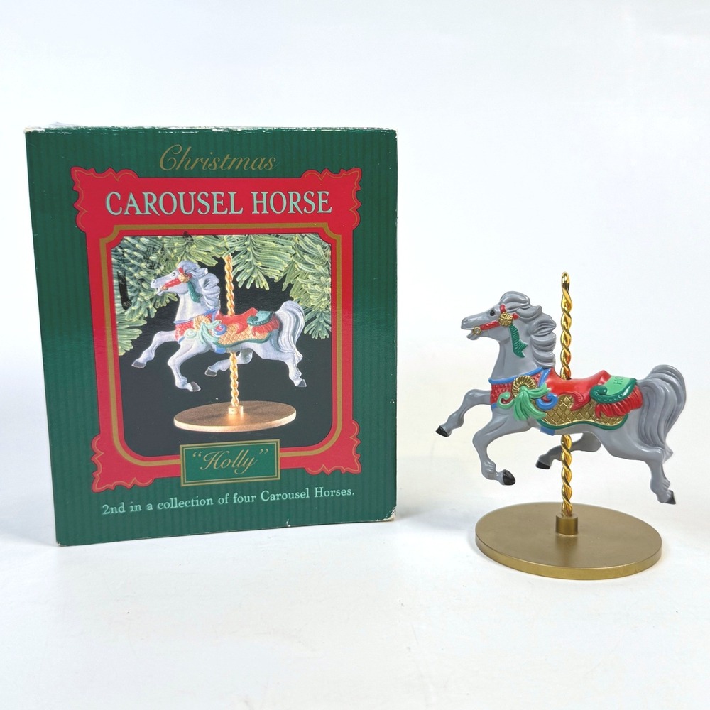 Vintage 1989 Hallmark Holly Carousel Horse Ornament 2nd in Series with Box